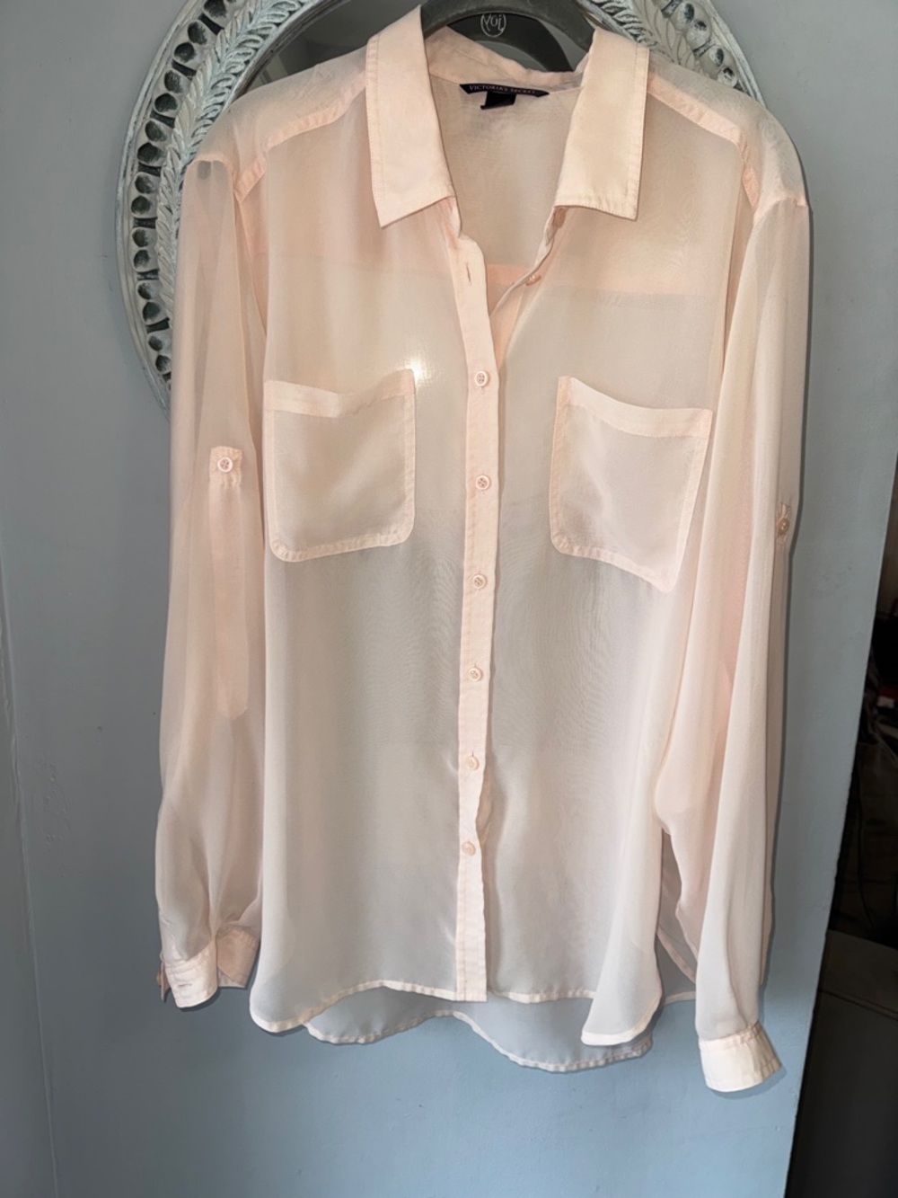 Victoria's Secret Pale Blush pink sheer button down blouse